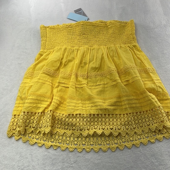 NWT Lane Bryant 14,Yellow Strapless Smocked 100% Cotton Feminine Bohemian Blouse - Picture 10 of 14